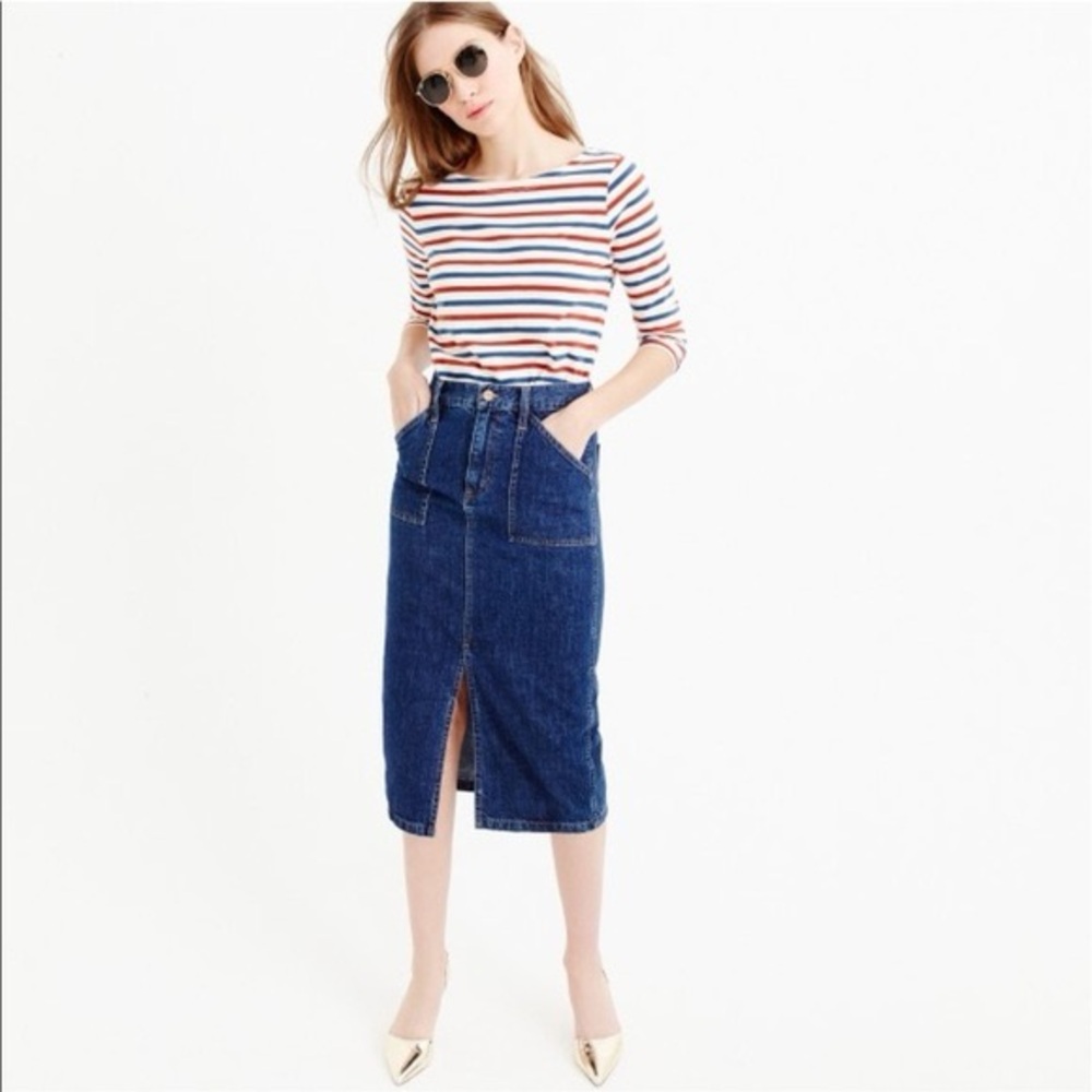 J. Crew Blue Pencil Midi Skirt with Slit for Work